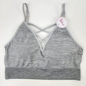 New Flirtitude Women Jrs XL Strappy Front Bralette Adjustable Straps Gray Stripe